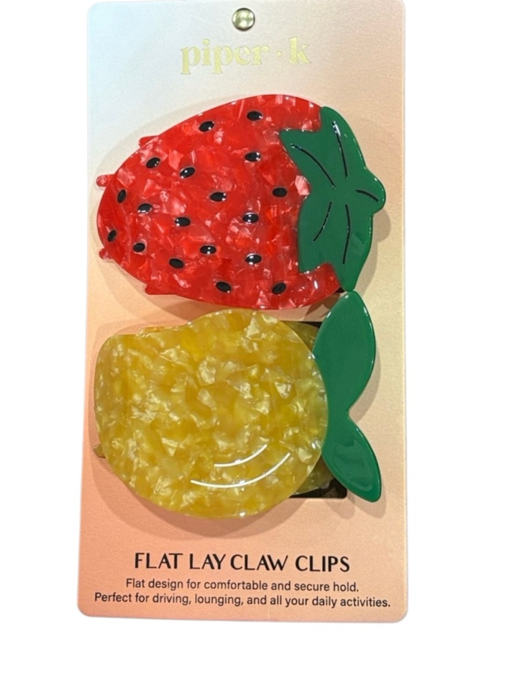 Piper K Pearlescent Strawberry & Mango Fruit-Shaped Flat Lay Claw Clip